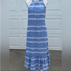 Anthropologie Cloth & Stone Striped Halter stripes ruffle hem midi Dress small